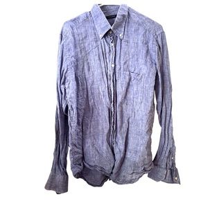 Camicissima Slim Fit Blue 100% Linen Button Down‎ Shirt 42 16 1/2